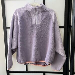 [M] American Eagle Fuzzy Lavender Purple 1/2 Zip Sweater w/ Neon Orange Trim